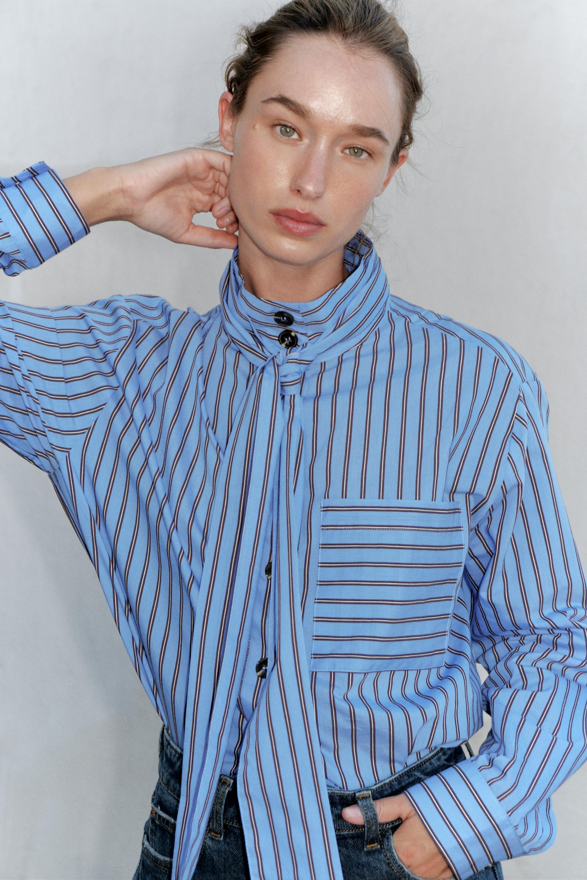 STRIPED TIE-DETAIL SHIRT